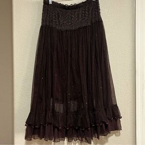 Chocolate Brown Sheer Midi Skirt
